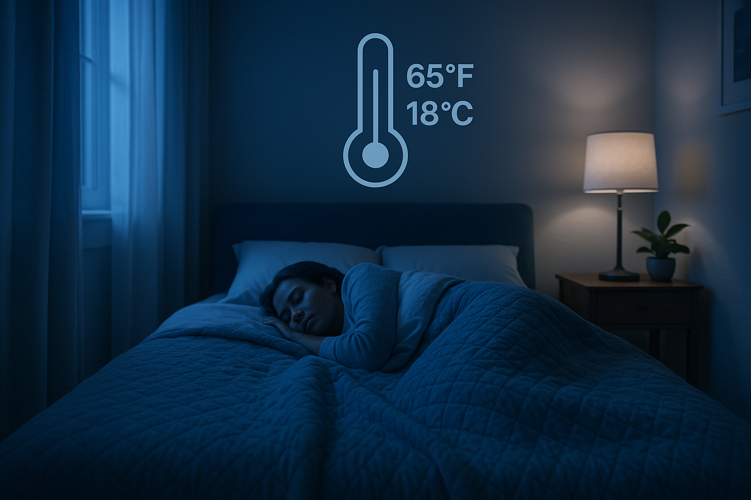 Peaceful sleep with thermometer overlay